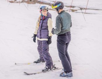 A woman First Time Skiing in Lake Tahoe.